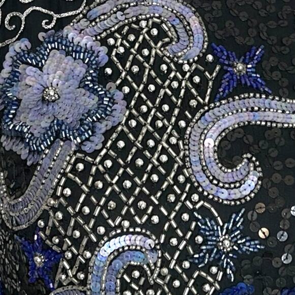 Scala Beaded Dress Sequin Embelished Floral Event Cocktail Black Medium - Picture 6 of 8
